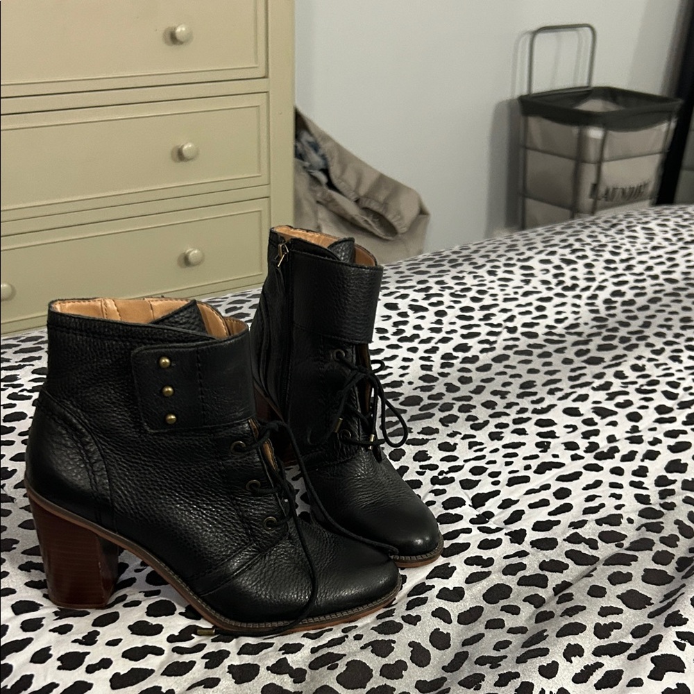 Franco Sarto Black Lace Up Leather Boots